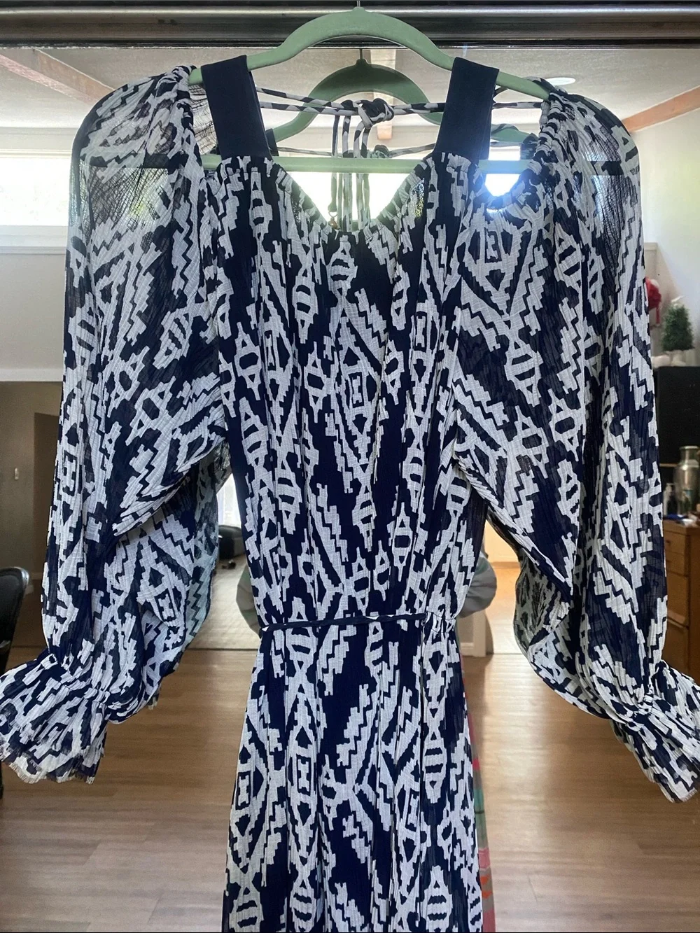 Tory Burch Navy and White Printed Maxi Dress with Tassel Tie